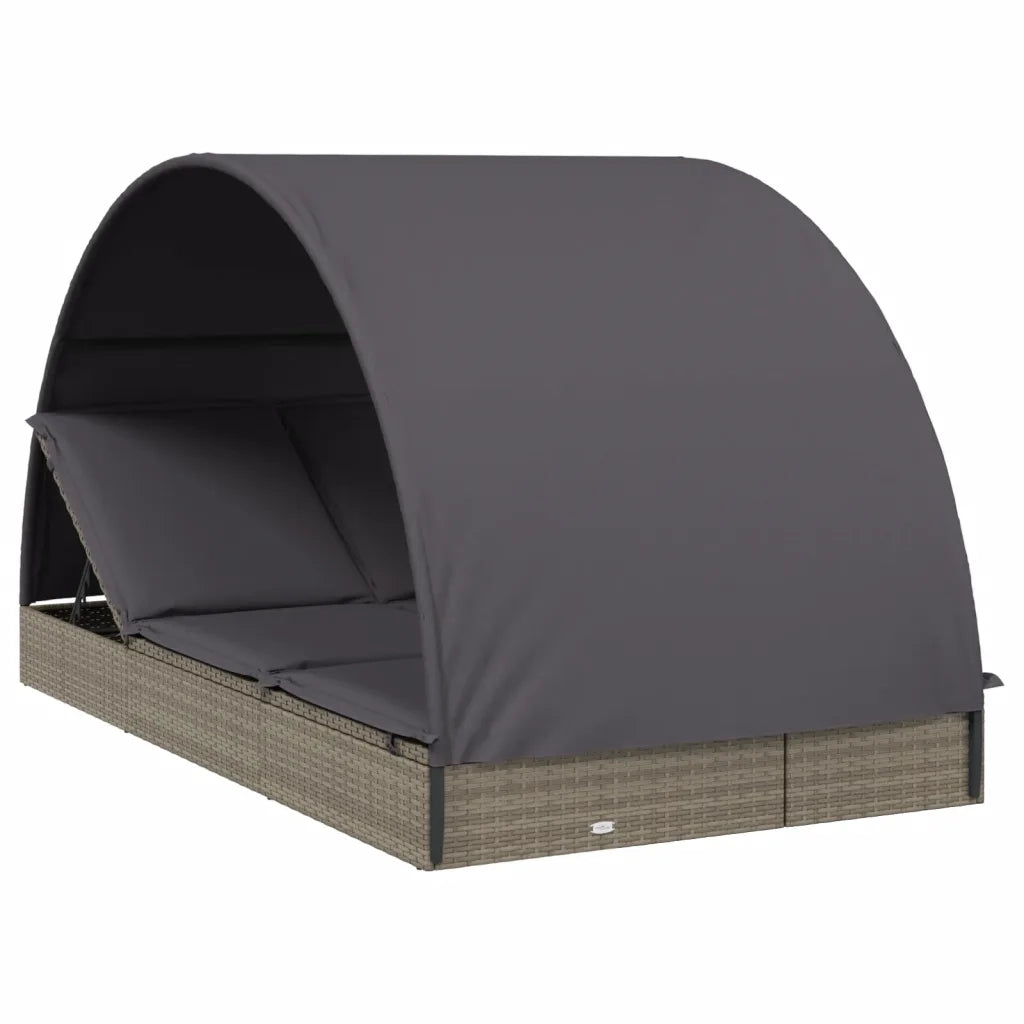 Sdraio da giardino | Lettino Doppio Tetto Rotondo Grigio 211x112x140 cm Polyrattan