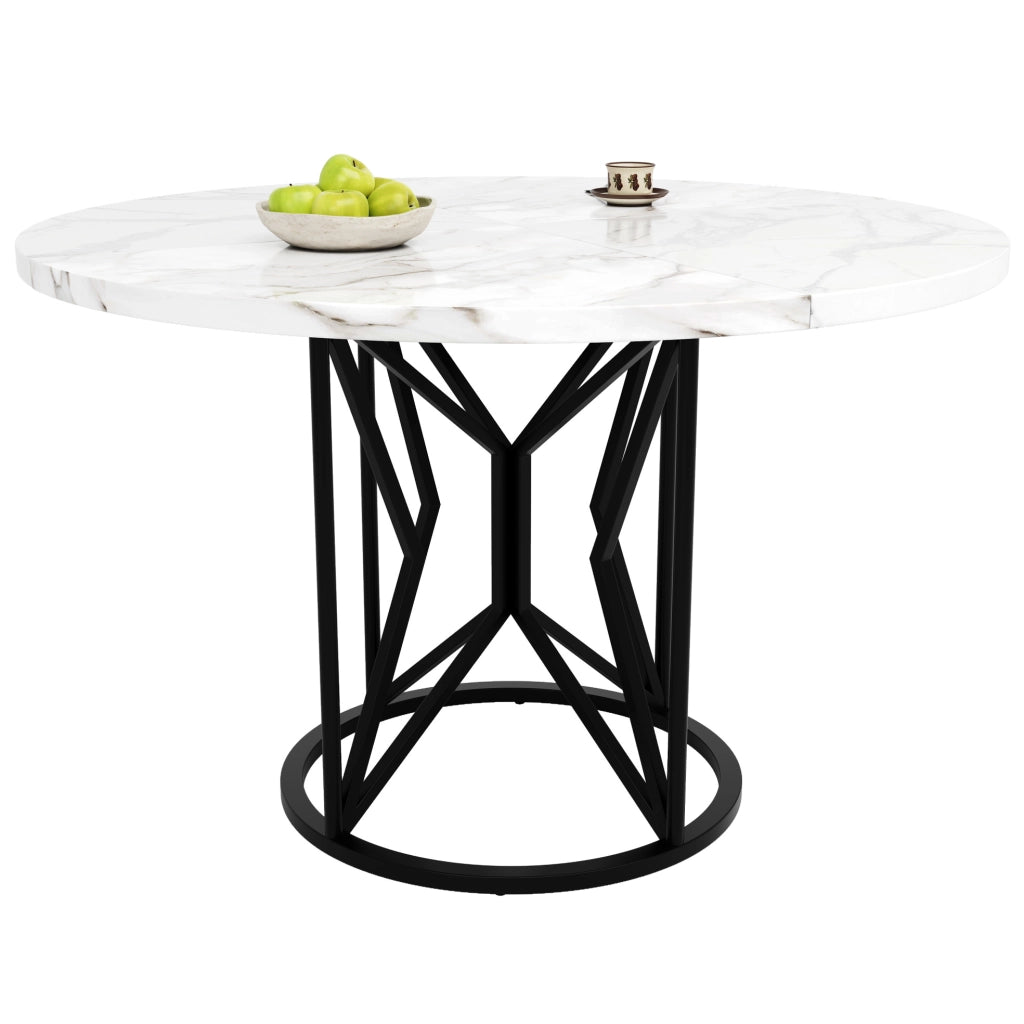 Tavolo da pranzo 100x100x76 cm con piano effetto marmo in MDF e gambe in metallo nero