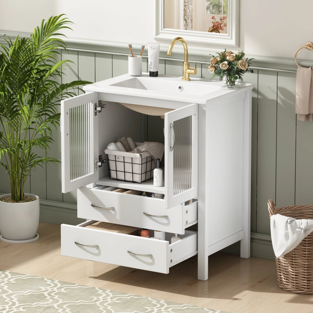 Mobile sottolavabo con 2 cassetti e lavabo in ceramica - per bagno - 61x47x86 cm - bianco
