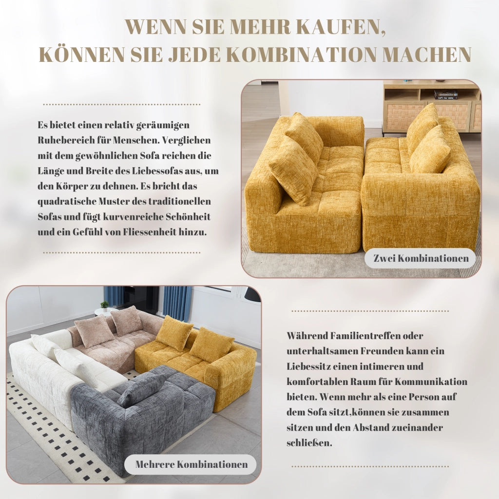 DIVANO Chaise longue 158x90x60 cm in chenille giallo con cuscino e tasche laterali