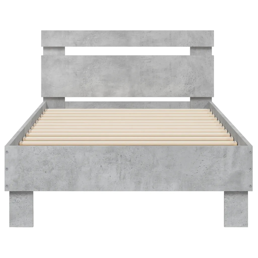 Giroletto con Testiera e LED-Struttura Letto con testiera Grigio Cemento 90x190 cm
