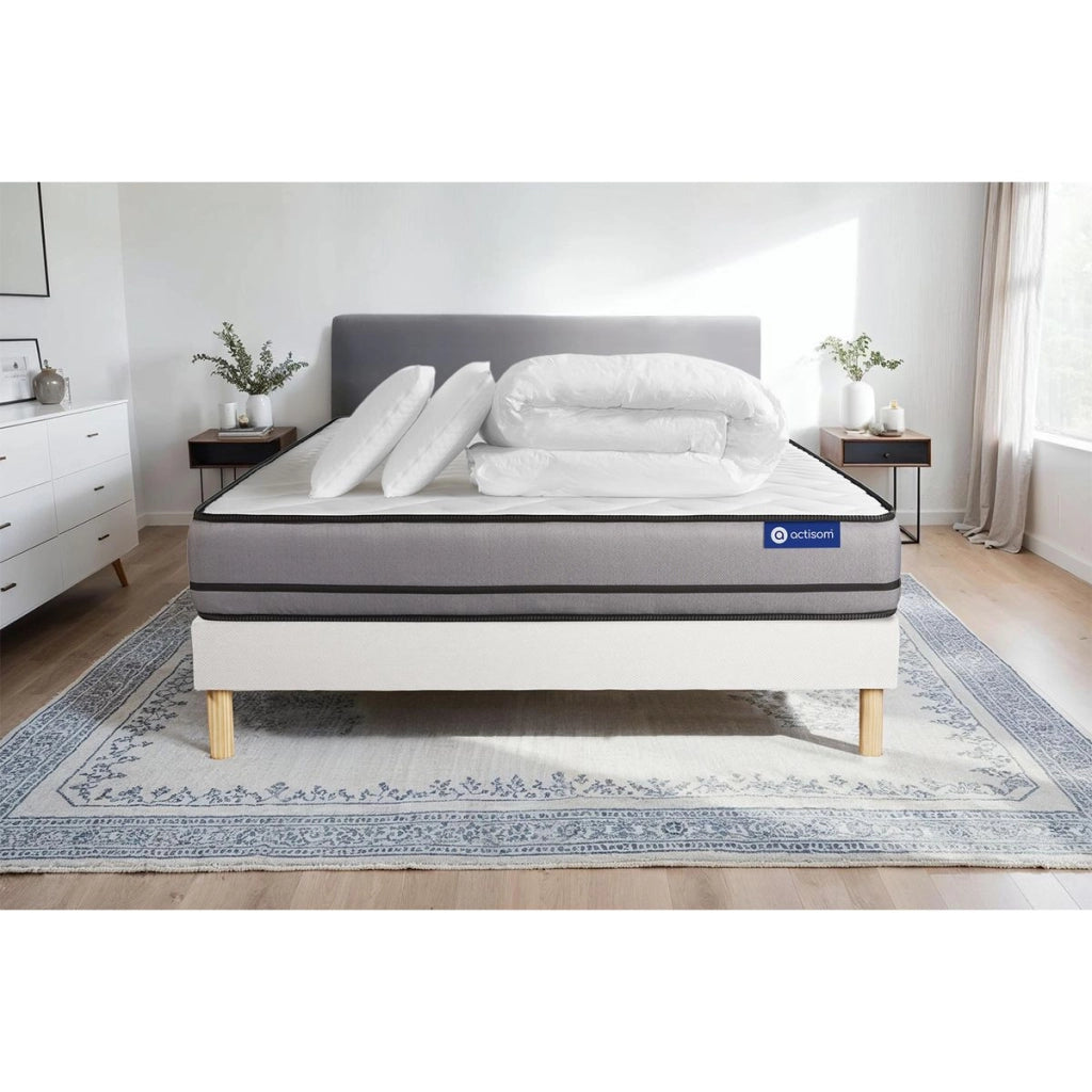 Pacchetto letto completo - Materasso 140x190cm + Box spring con doghe (kit) + 2 cuscini + Piumino - Actilatex Night