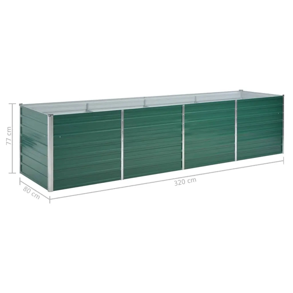 Letto Rialzato Giardino in Acciaio Zincato 320x80x77 cm Verde 44845