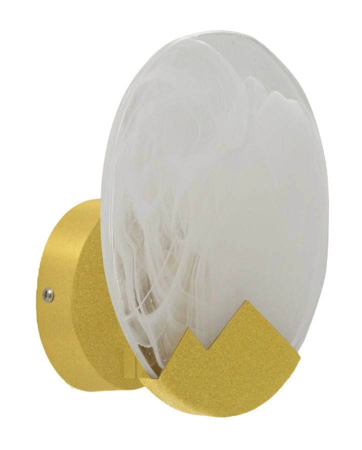 Lampada da Muro Moon Ø20x10 cm in Vetro e Ferro Oro e Bianco
