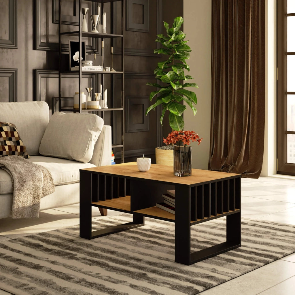Tavolino da caffè AKORD ROCKFORD Quercia Craft 92 cm gambe Nere 92x53x45 cm