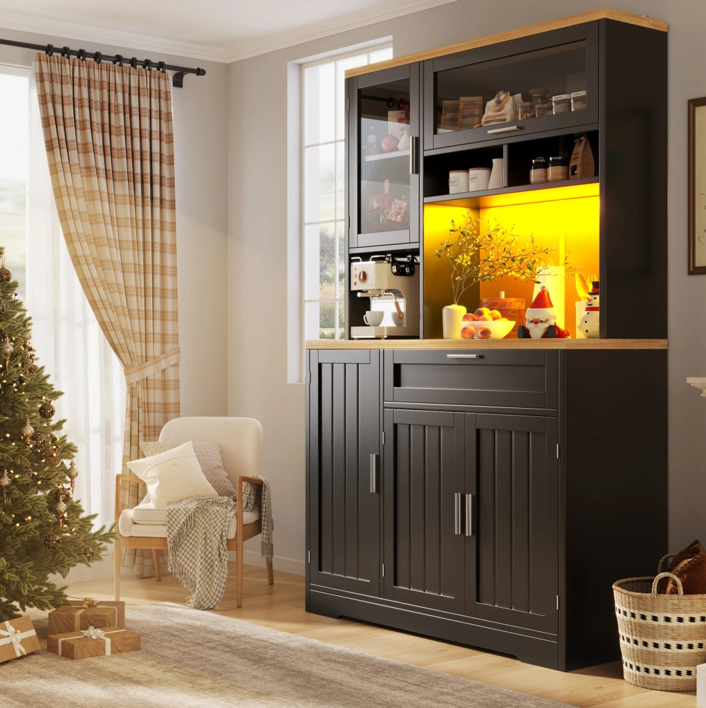 Armadio alto con LED USB e vetrine, 104x40x180 cm, nero