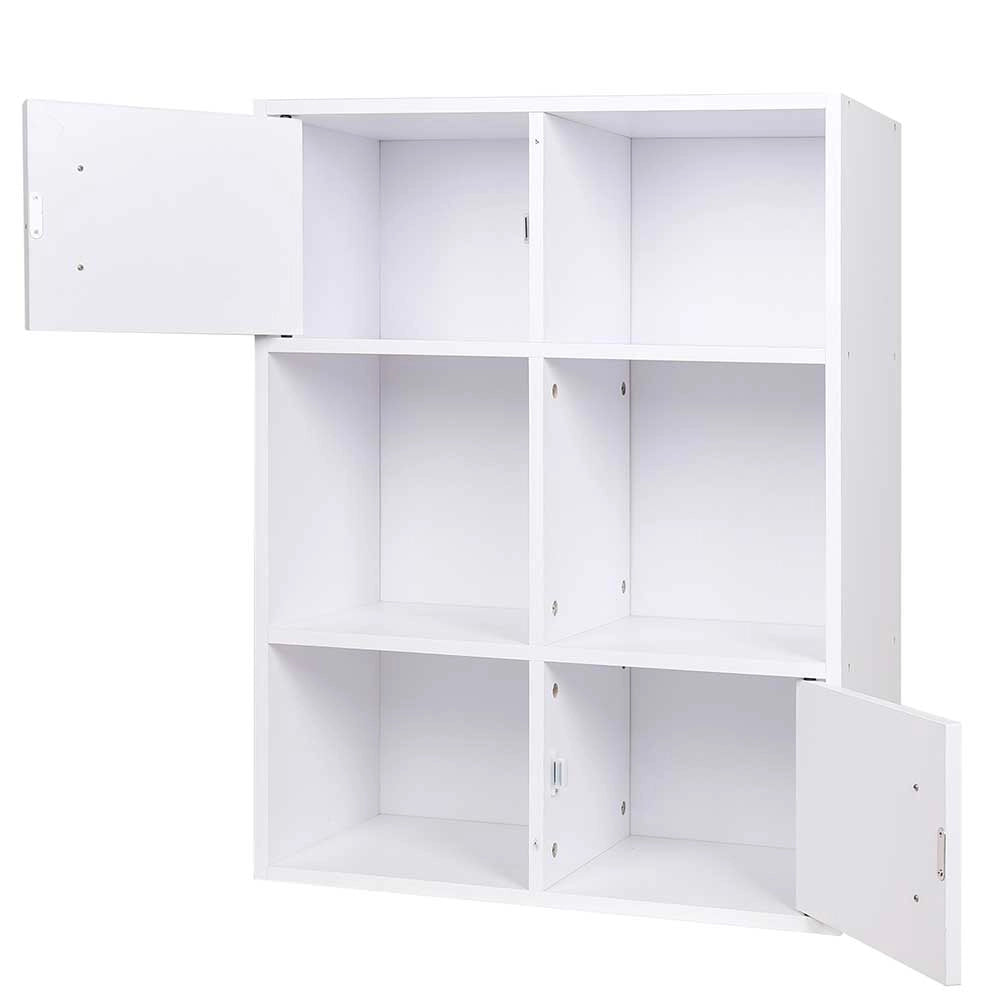 Mobile Libreria 6 Ripiani 2 Ante Scaffale in Legno MDF Design Moderno Bianco
