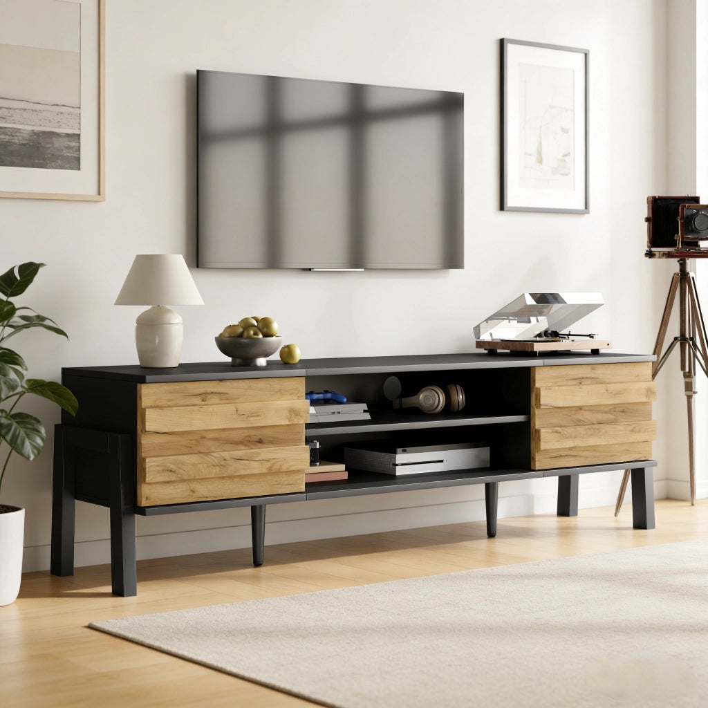 Cassettiera TV nera in truciolare lunghezza 175 cm