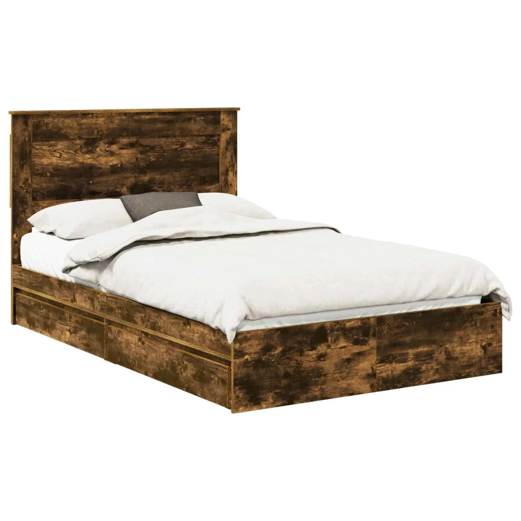 Letto con Contenitore con testiera Rovere fumé 135 x 190 cm