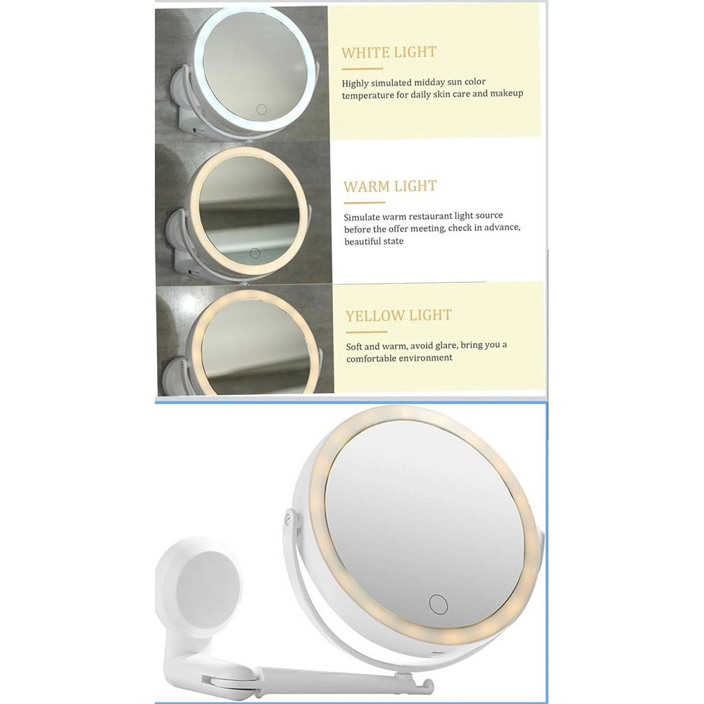 Trade Shop - Specchio Trucco A Parete Illuminato Con Ingrandimento Dimmerabile Led Ricaricabile Touch -