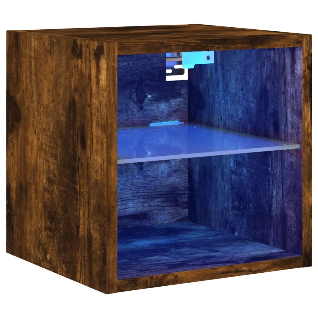 Mobile TV a Parete con Luci LED Rovere Fumo 30x28,5x30 cmcod mxl 110097