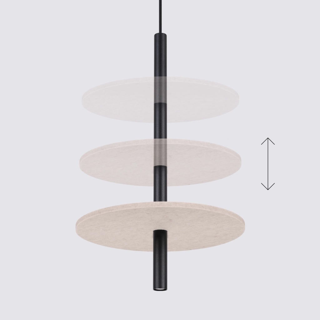 Sospensione TESSIO nera con disco in feltro beige G9