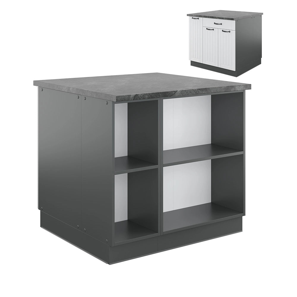 Isola cucina Fame-Line Bianco rustico/Antracite 90 cm con cassetto, senza piano di lavoro Vicco