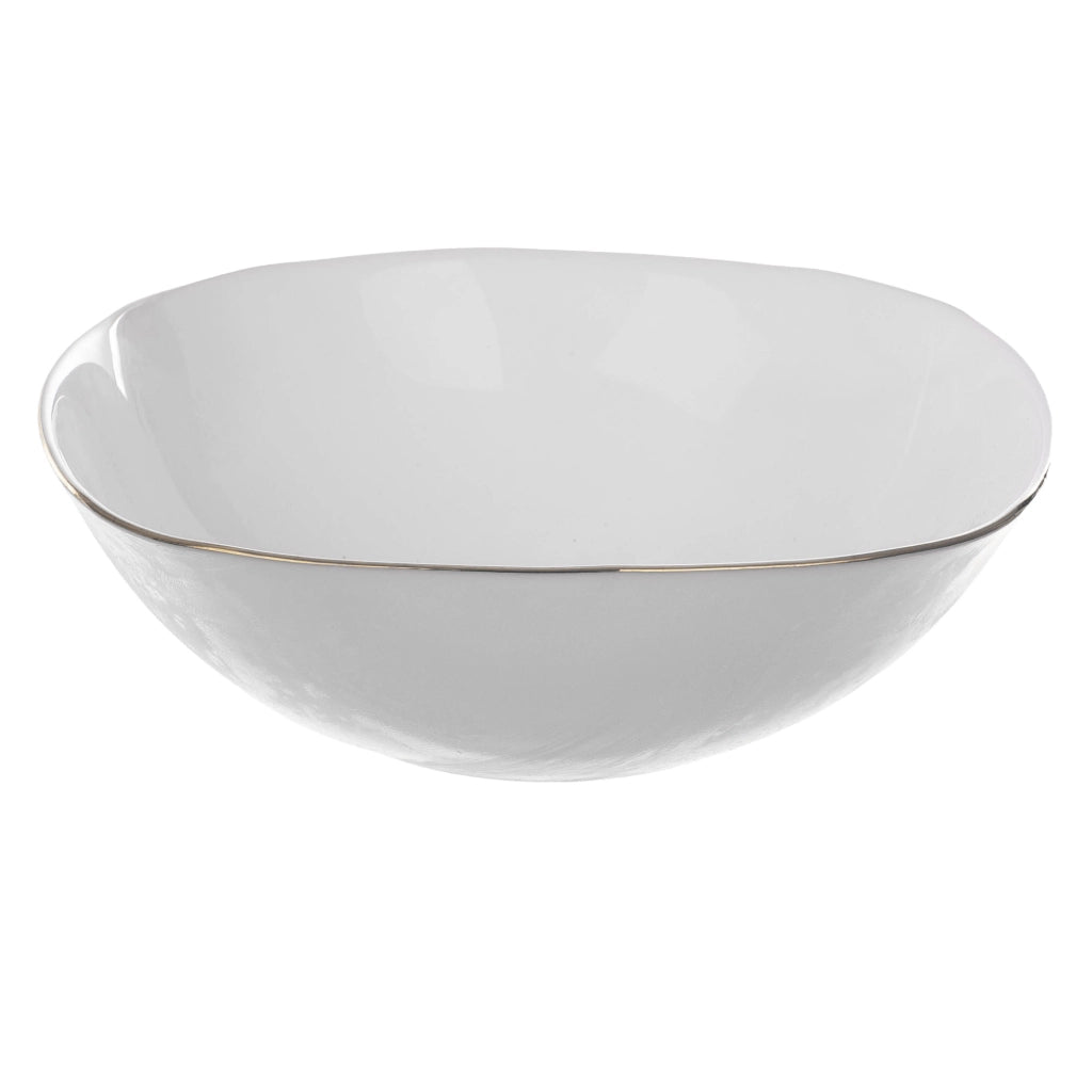 Ciotola da insalata in vetro KADAX per snack, 19 cm, ciotola per zuppa, bianco oro