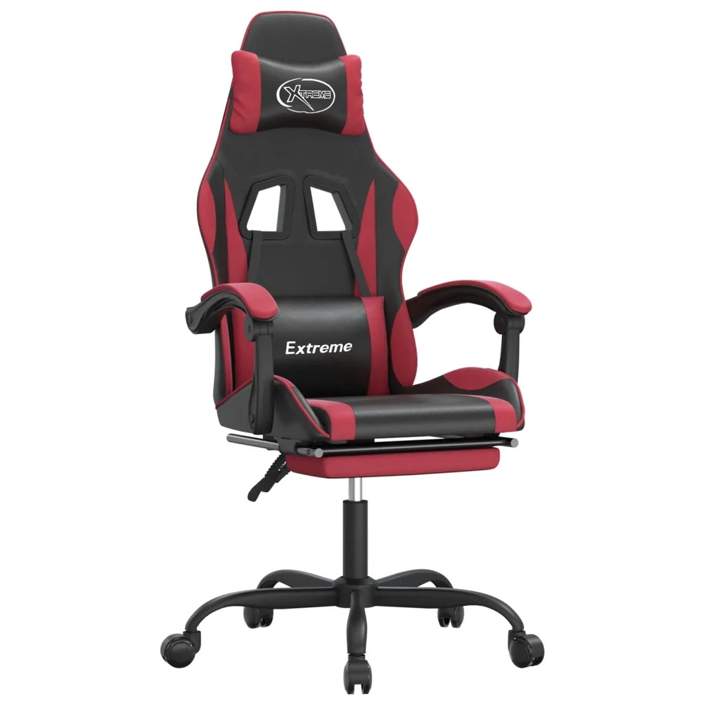 Sedia Gaming Girevole Poggiapiedi Nero e Rosso Vino Similpelle cod mxl 65619