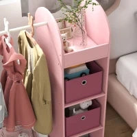 Appendiabiti per Bambini con Ripiani, Scatole e Specchio in Legno, Rosa