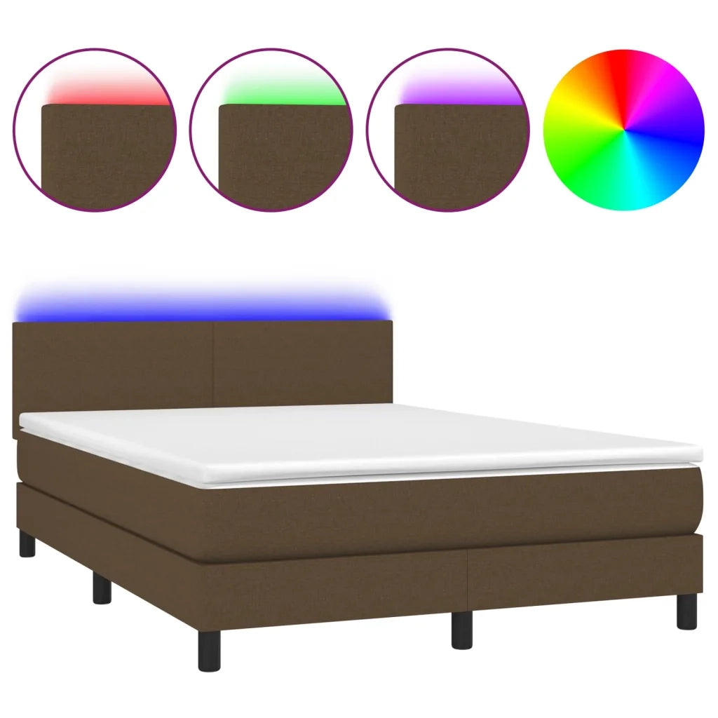 Letto a Molle Materasso e LED Marrone Scuro 140x200 cm Tessuto cod mxl 39462