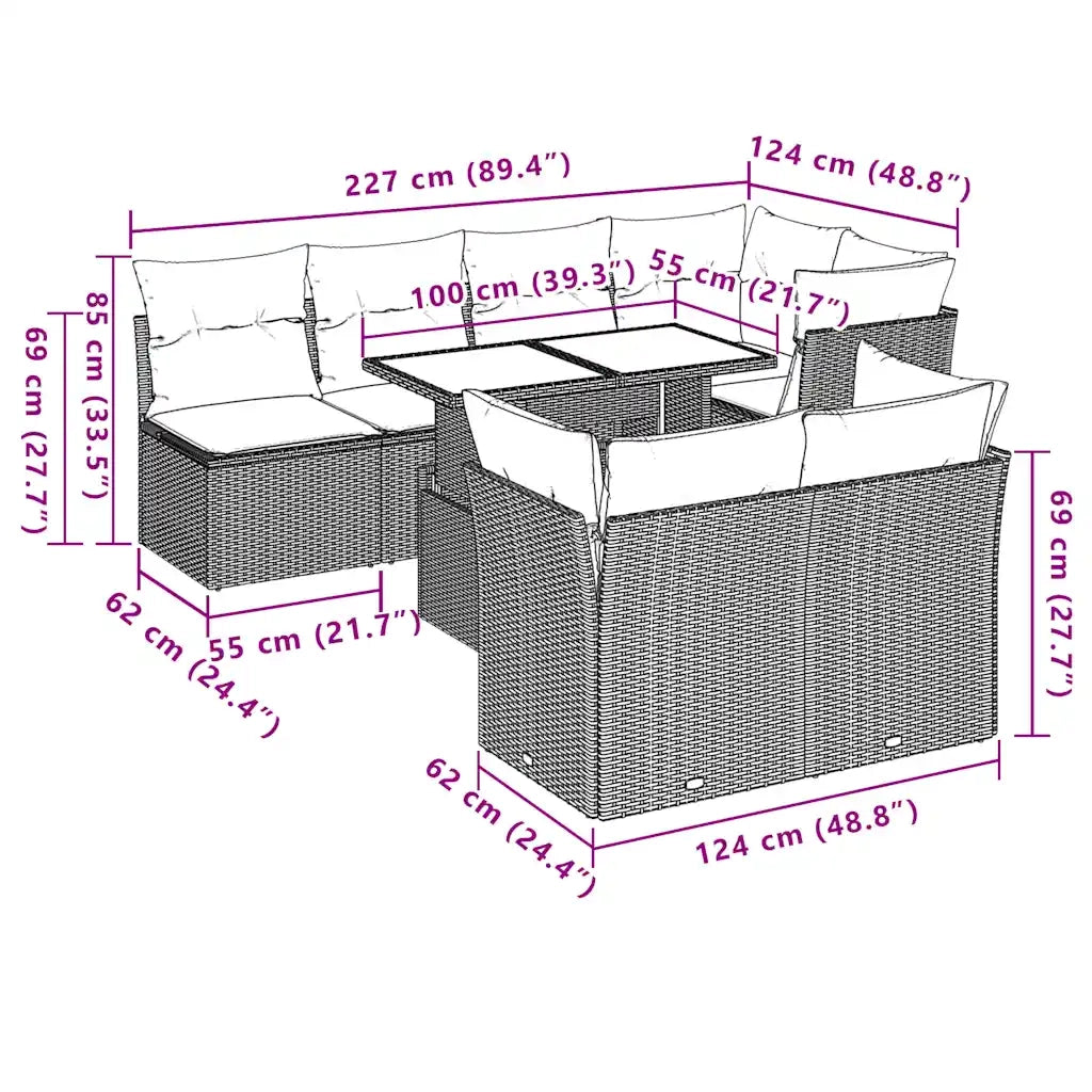 Set Divani da Giardino 8 pz con Cuscini Grigio in Polyrattan 3266411