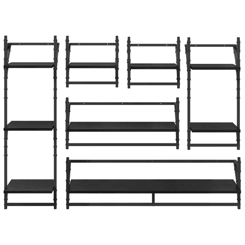Set mensole da parete 6 pcs Rovere Nero 100 x 25 x 30 cm