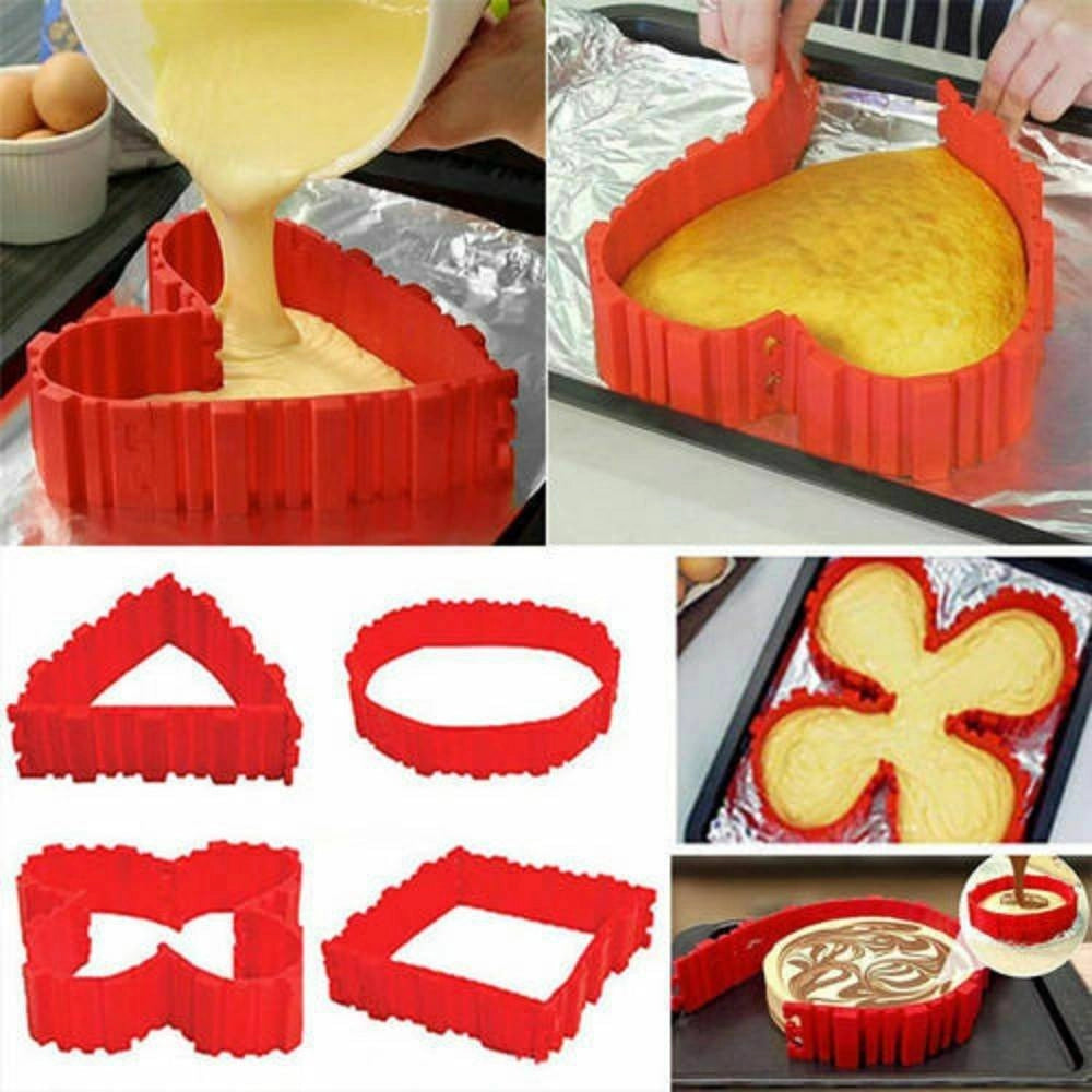 Trade Shop - Set 4 Pezzi Stampo Torta Magico Pieghevole Crea Forme Torta Dolci In Silicone -