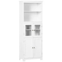 Mobile Dispensa con 2 Ripiani Aperti e 2 Armadietti con Ante, in MDF e Vetro, 60x30x162 cm, Bianco