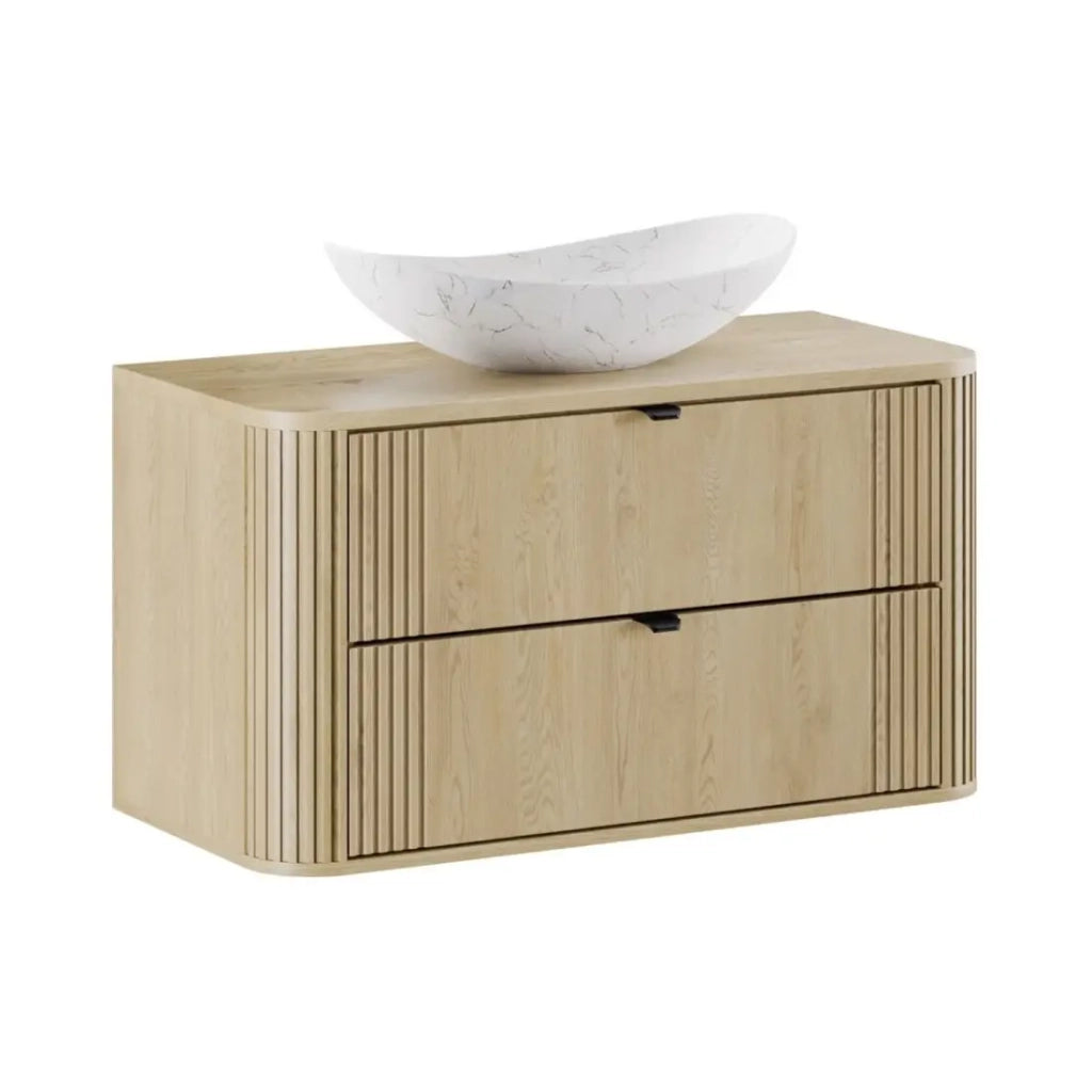 Set da bagno KORI: mobile sottolavabo 100cm + piano d'appoggio + lavabo da appoggio