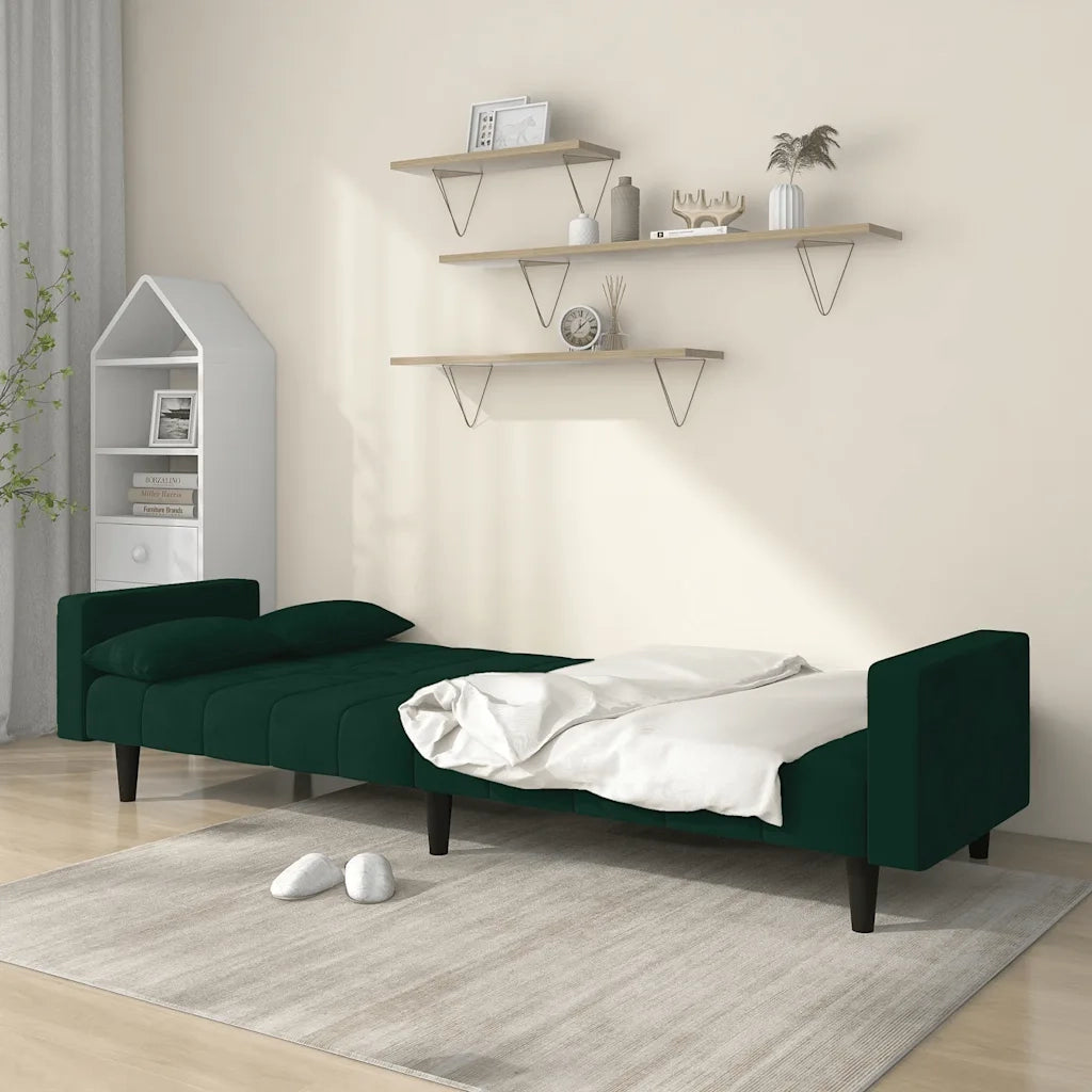Divano letto | Sof¨¤ letto | Letto singolo a 2 Posti con 2 Cuscini Verde Scuro in Velluto