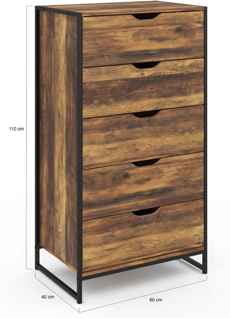 Cómoda HAWKINS de 5 cajones y 60 cm de diseño industrial