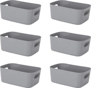 Set di 6 contenitori di plastica con maniglie, organizzatore di cucina rettangolare, contenitore di archiviazione, contenitori di archiviazione per armadi, contenitori di plastica duraturi e stili (grigio)