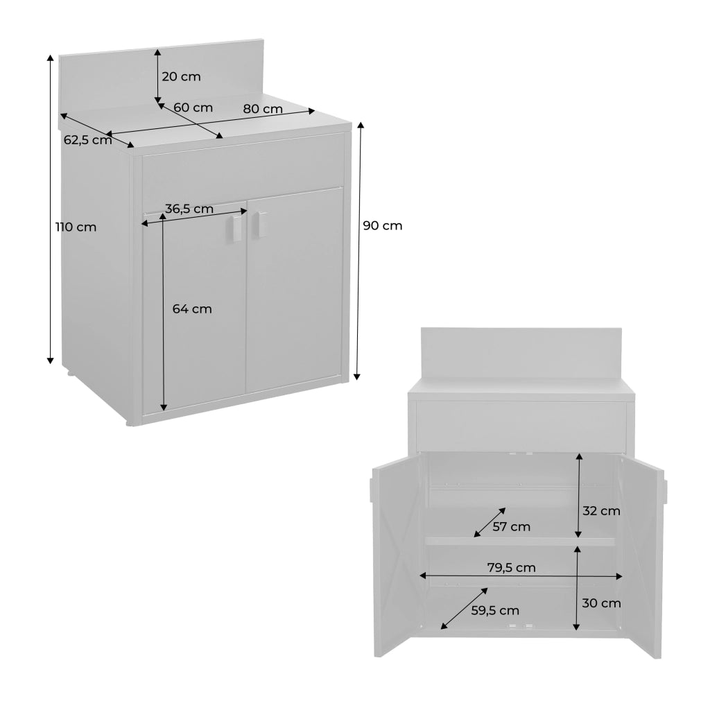 Cucina da esterno in acciaio con 2 ante, 80cm, nero