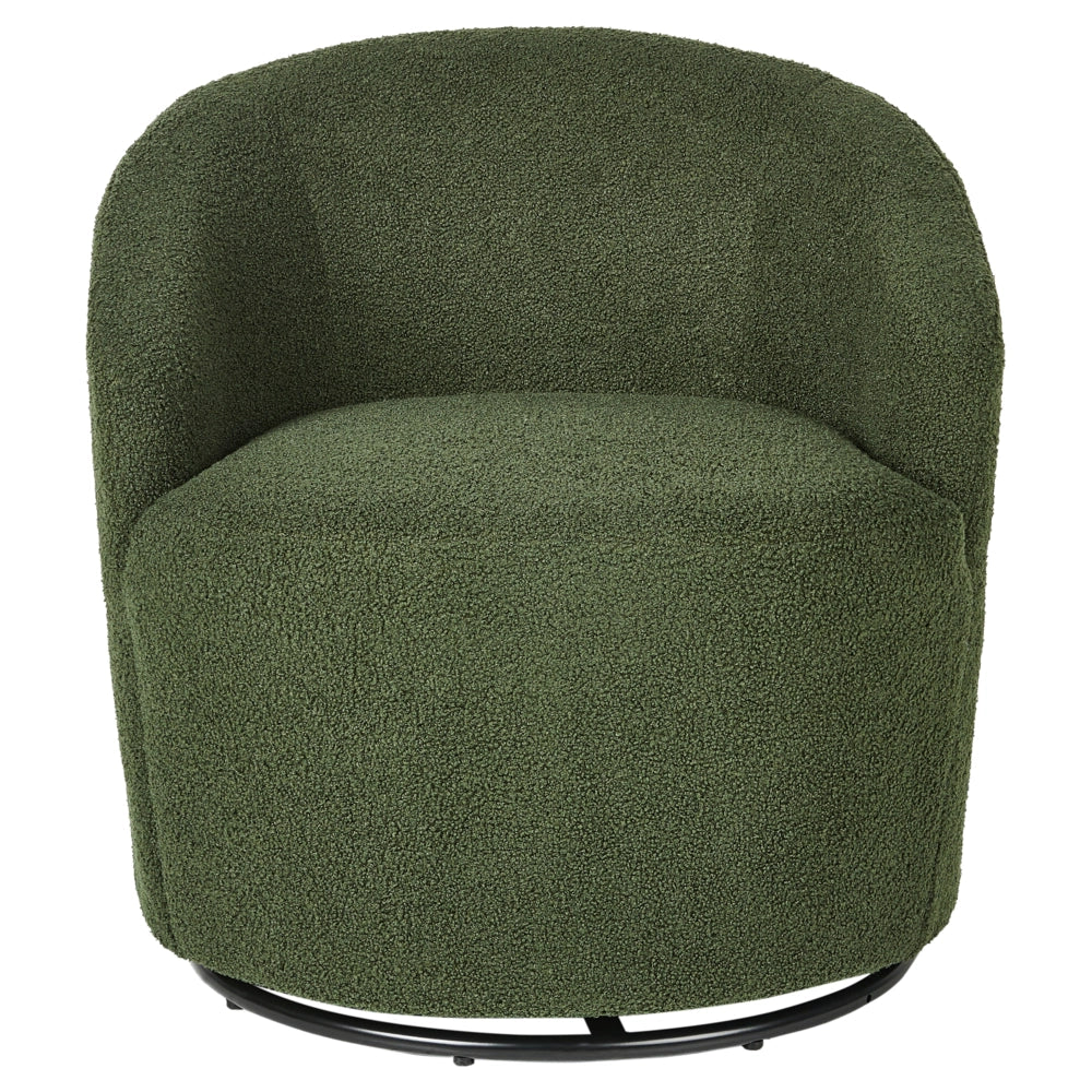 Poltrona con schienale curvo in tessuto bouclé verde base girevole 360° Art Deco dorato