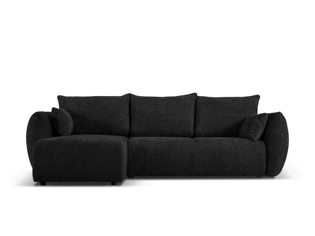 Cosmopolitan Design - Divano convertibile angolare sinistro con contenitore "Matera" 4 posti in ciniglia nero 