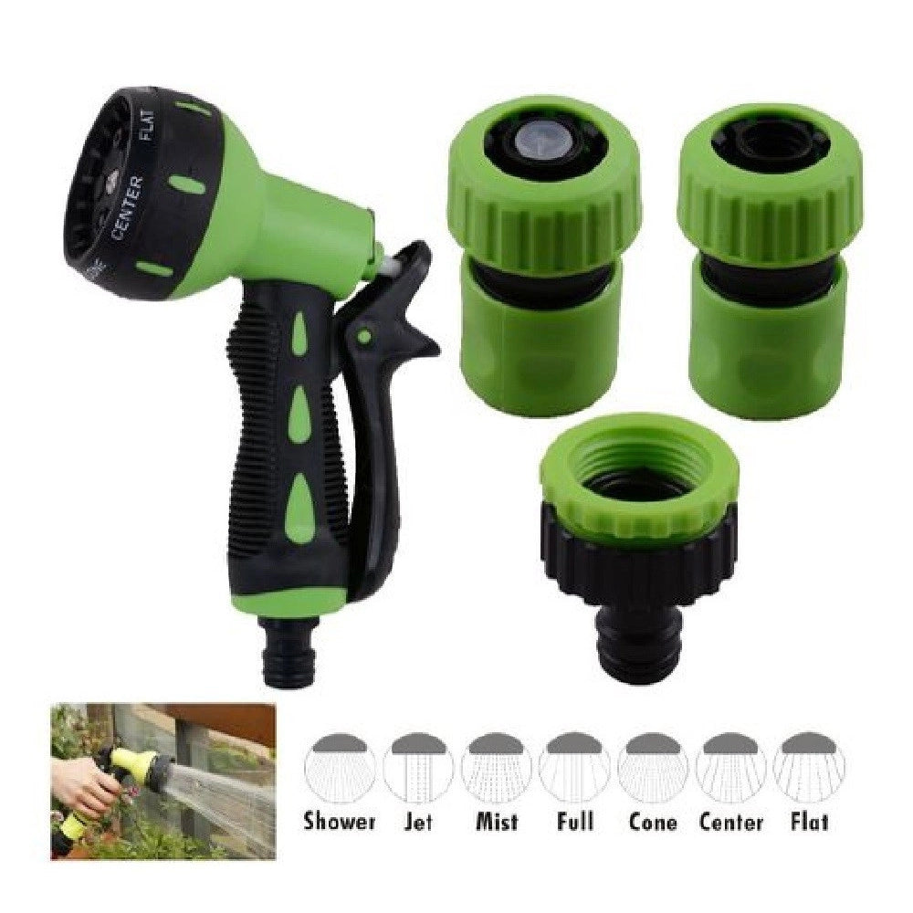 Trade Shop - Set 4 Pz Giardino Lancia A Pistola Spruzzo A 7 Getti Con Raccordi Da 1/2″ 90018 -