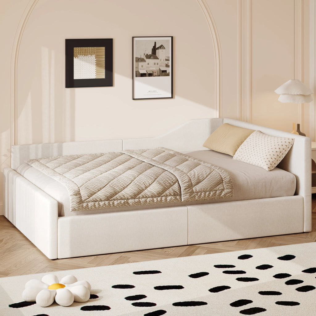 Letti contenitori 140x200 con contenitore; MDF e compensato; beige