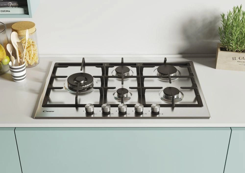 Candy CHG7WLWPX Acciaio inox Da incasso 75 cm Gas 5 Fornello(i)