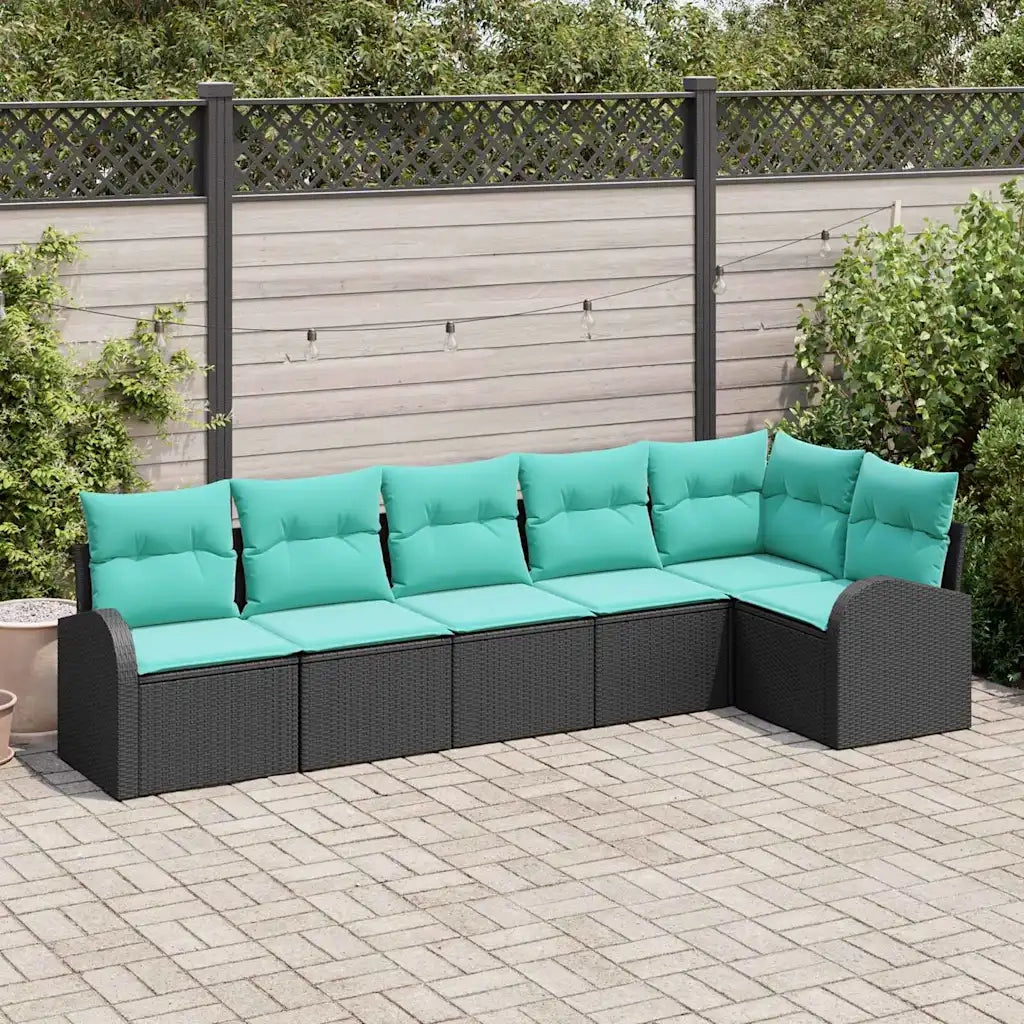 Set Divano da Giardino 6 pcs Nero e Turchese polyrattan 3354735