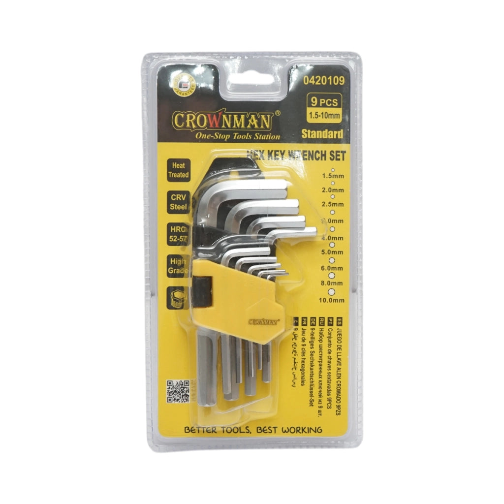 Set di 9 chiavi a brugola esagonali da 1,5-10 mm in acciaio Cr-V Crownman
