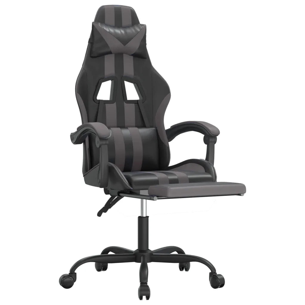 Sedia da Gaming | Sedia da e-sports con Poggiapiedi Nero e Grigio in Similpelle