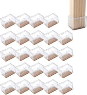 Set di 24 protezioni per gambe di tavolo in silicone trasparente per pavimenti in legno duro - cappotti rettangolari con inserti in velluto
