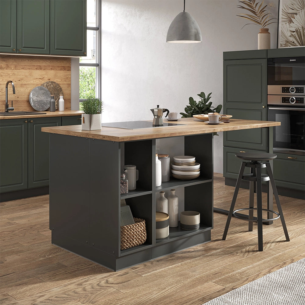 Isola cucina Fame-Line Verde-oro rustico/Antracite 90 cm con cassetto, senza piano di lavoro Vicco
