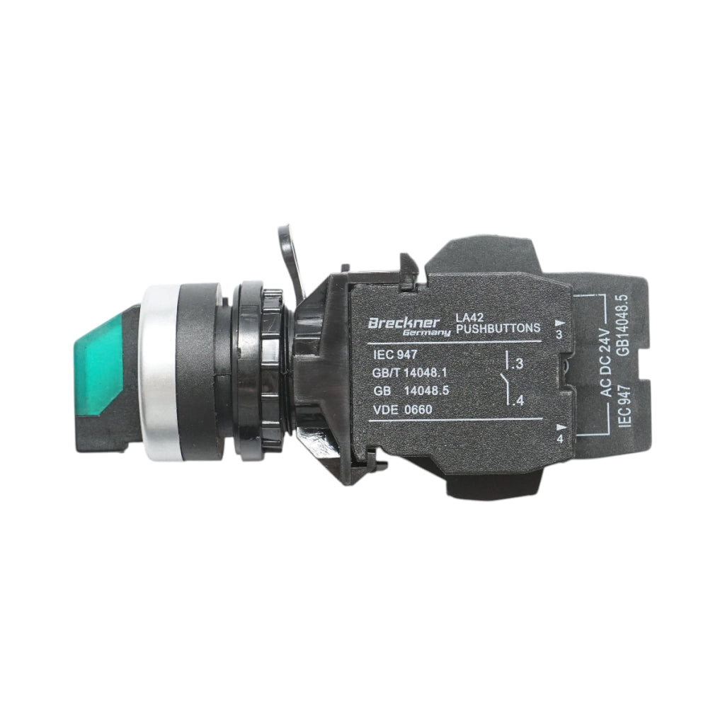 Selettore luminoso 24V AC/DC LED verde a 3 posizioni 2NO, 10A/600V AC, 1A/250V DC LA42 Breckner Germany