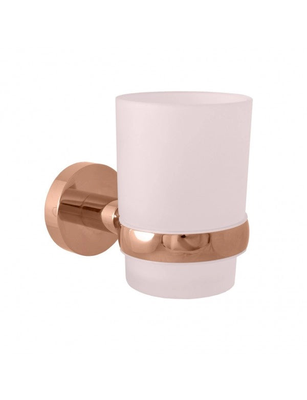 Portaspazzolino COLORADO in ottone oro rosa lucido e vetro
