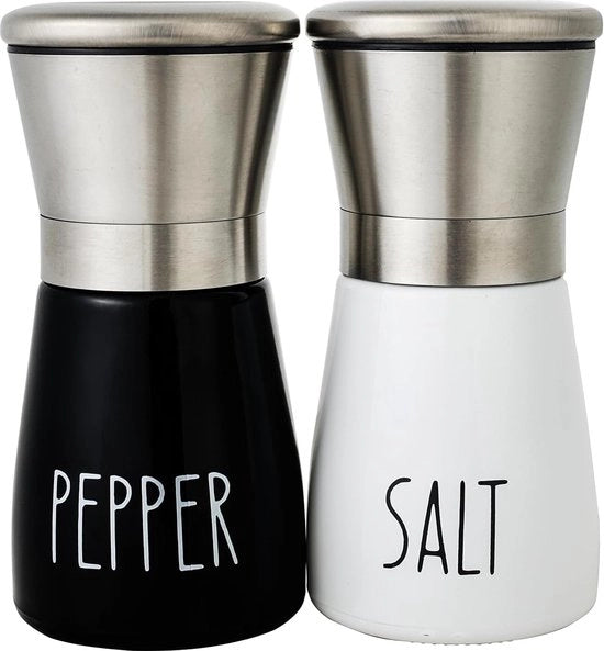 Set di Molini da Pepe e Sale Neri-Bianchi - Flessibile - 2 Pezzi - Acciaio Inox e Vetro
