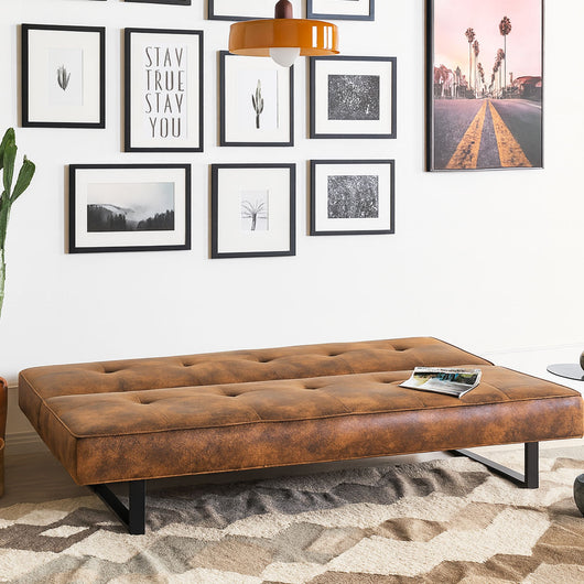 Divano Letto 3 Posti Apertura Click Clack Derby in Pelle Sintetica Marrone