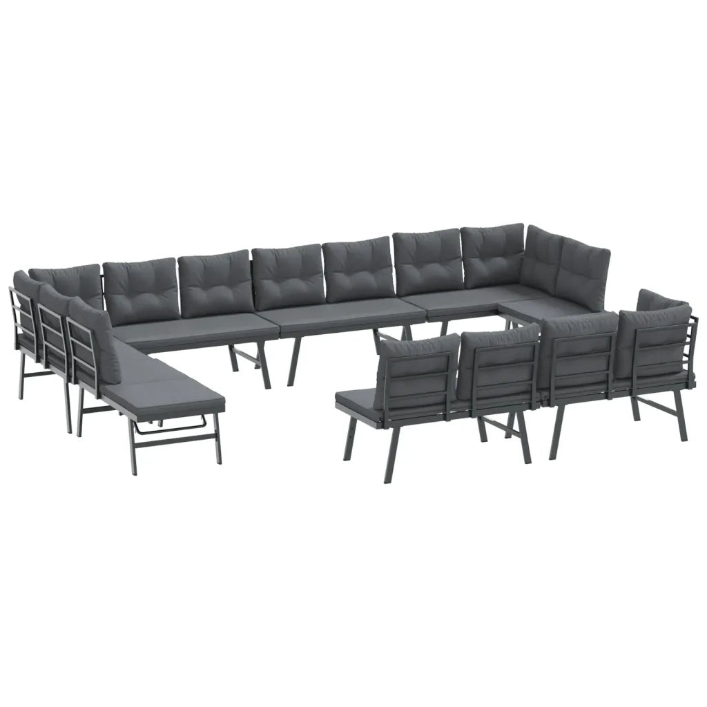 Set Panche Giardino Cuscini 8pz Nere Acciaio Verniciato Polvere 3283737
