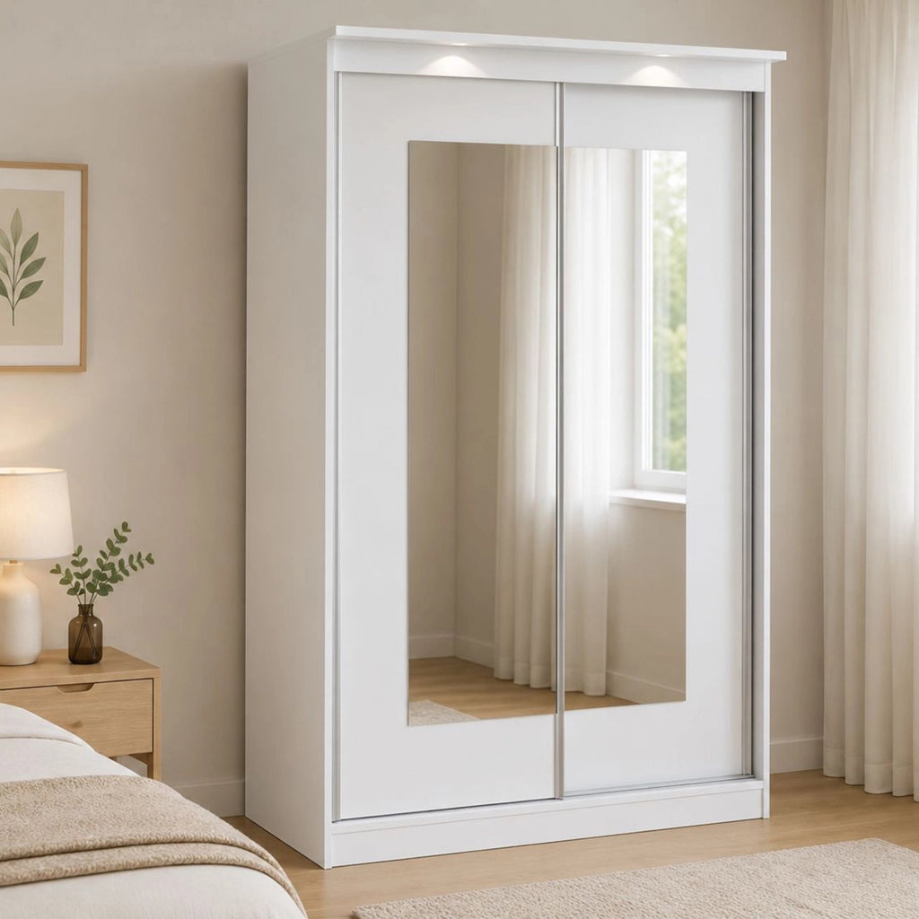 Armadio Camera da Letto Lesela, Guardaroba 2 Ante 2 Ripiani, 120x195h cm Bianco