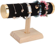 Organizzatore di gioielli a T - Supporto per bracciale - Rettificatore di gioielli - Organizzatore di gioielli - Supporto in legno - Protezione in pelle di alta qualità - Supporto per gioielli