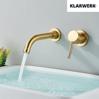 NAVIS |Rubinetto da bagno montaggio a parete in 2 parti oro spazzolato semplice in acciaio inox a parete per bagno|Miscelatore  gastronomico per hotel