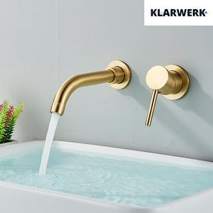 NAVIS |Rubinetto da bagno montaggio a parete in 2 parti oro spazzolato semplice in acciaio inox a parete per bagno|Miscelatore  gastronomico per hotel