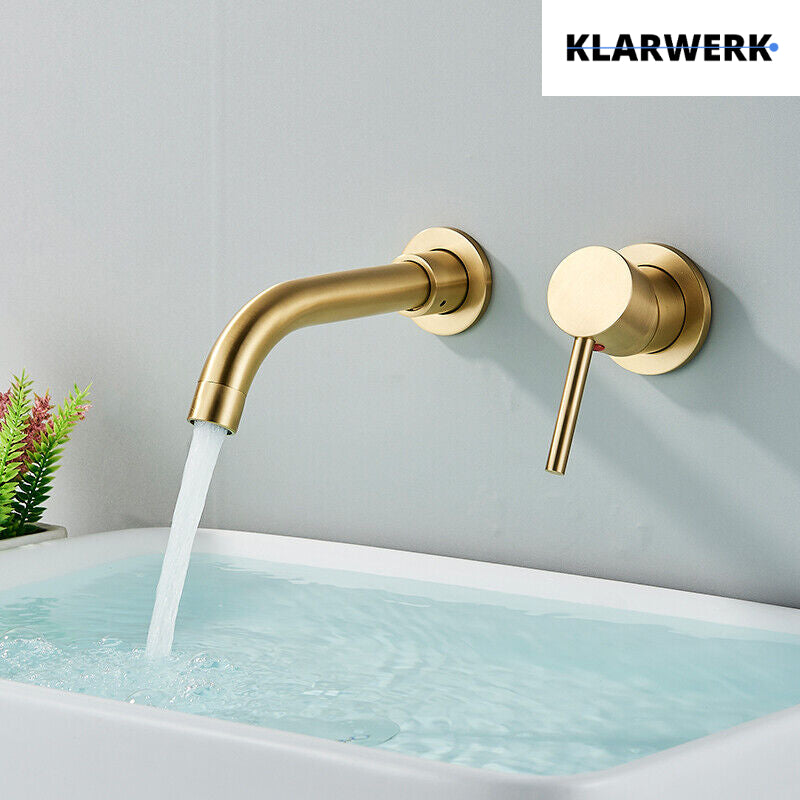 NAVIS |Rubinetto da bagno montaggio a parete in 2 parti oro spazzolato semplice in acciaio inox a parete per bagno|Miscelatore  gastronomico per hotel